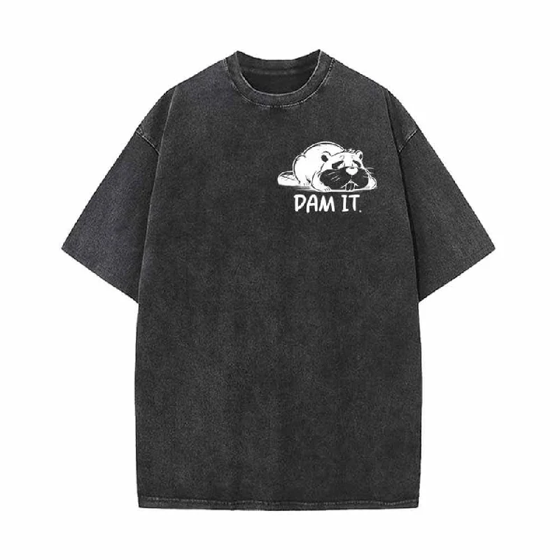 Dam It Cat Vintage Washed T-shirt-- Solid Color Striped Floral