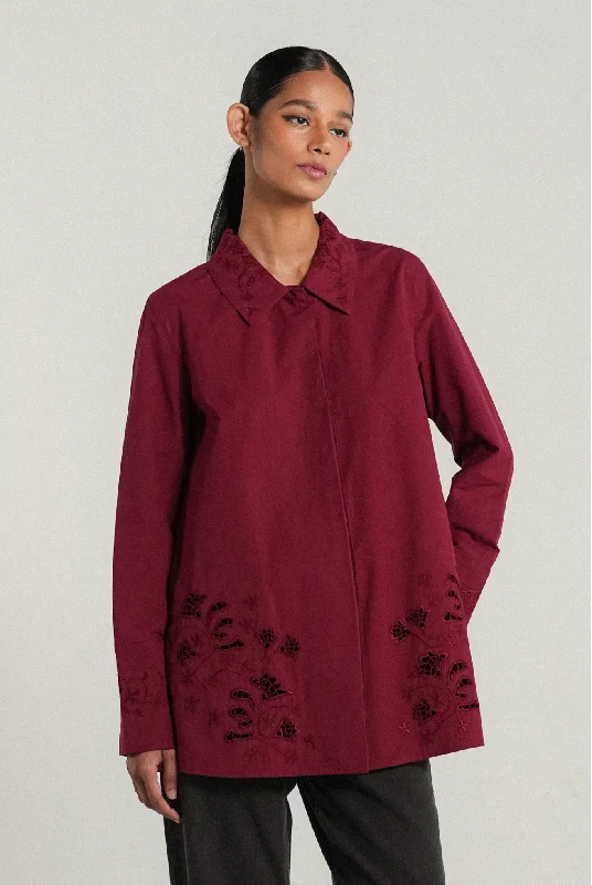 The Artist Poplin Shirt in Claret-- Seamless Knitted Crochet