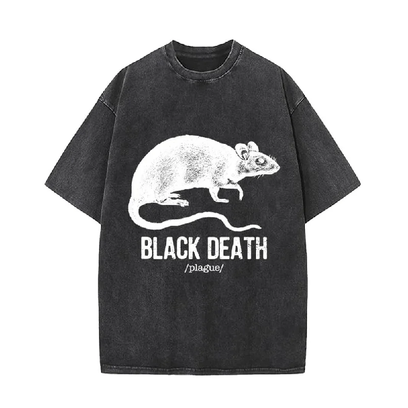Black Death Rat Plague Vintage Washed T-shirt-- Boxy Fit Fitted Loose