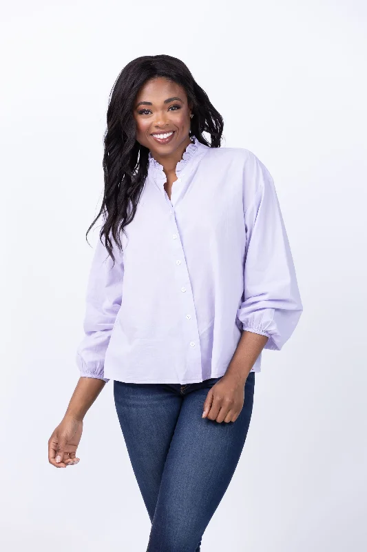 Xirena Kendall Shirt In Orchid Ice-- Spandex Blend Rayon Blend Denim Blend
