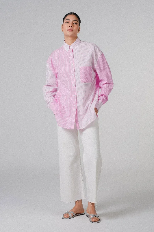 The Striped Mom Shirt in Brighton-- Silk Blend Satin Velvet