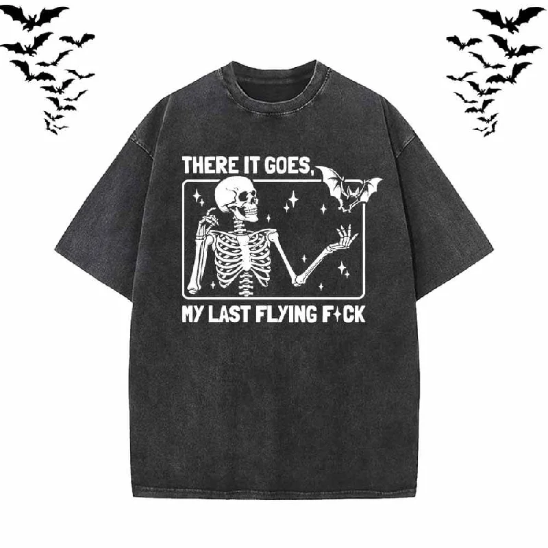 There It Goes Skull Flying Bat Short Sleeve T-shirt-- Front Pockets Side Pockets Patch Pockets There It Goes Skull Flying Bat Short Sleeve T-shirt-- Front Pockets Side Pockets Patch Pockets