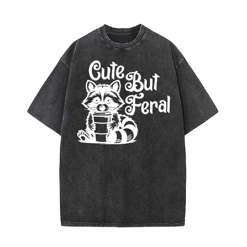 Cute But Feral Raccoon Print Vintage Washed T-shirt-- Satin Fabric Silk Fabric Chiffon Fabric Cute But Feral Raccoon Print Vintage Washed T-shirt-- Satin Fabric Silk Fabric Chiffon Fabric