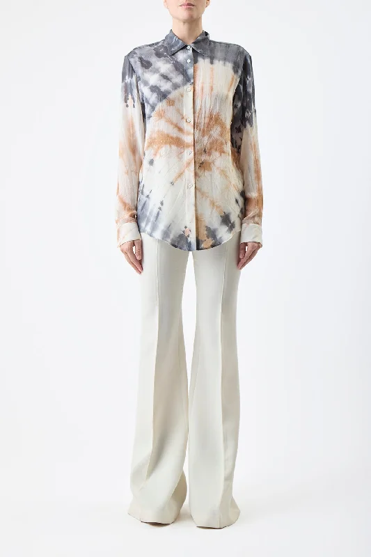 Ferrara Shirt in Camel Multi Tie Dye Cashmere Silk Gauze-- Layered Multi-layer Single Layer Ferrara Shirt in Camel Multi Tie Dye Cashmere Silk Gauze-- Layered Multi-layer Single Layer