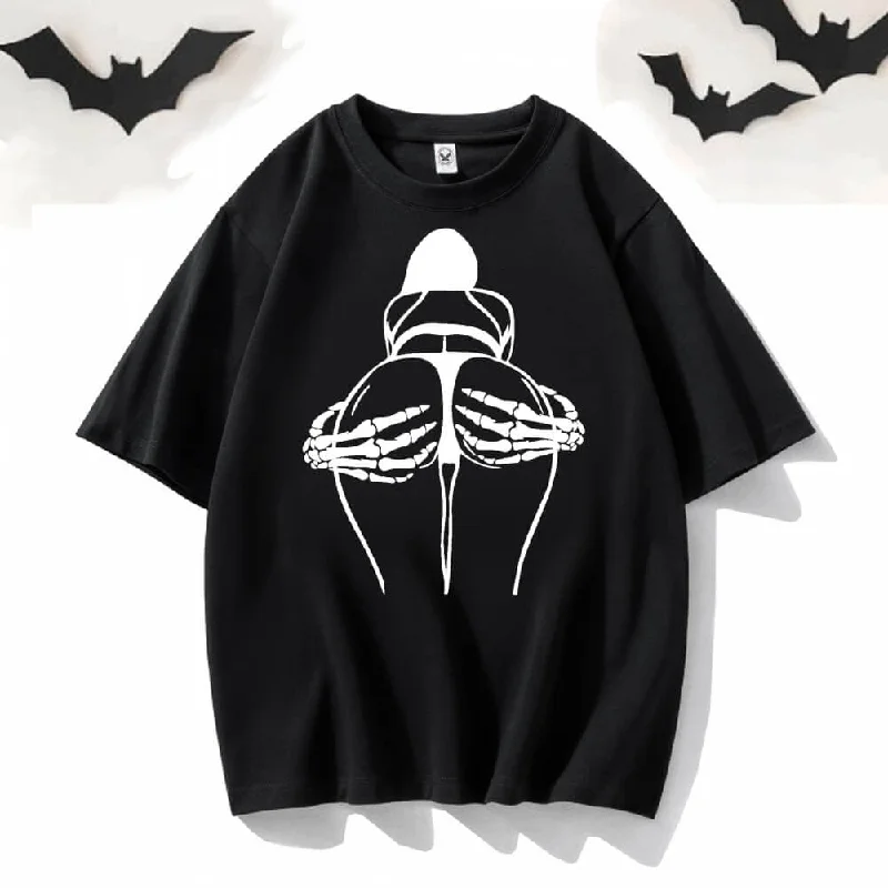 Skeleton Booty Crew Neck Short Sleeve T-shirt -- Basic T-Shirt Crew Neck Short Sleeve
