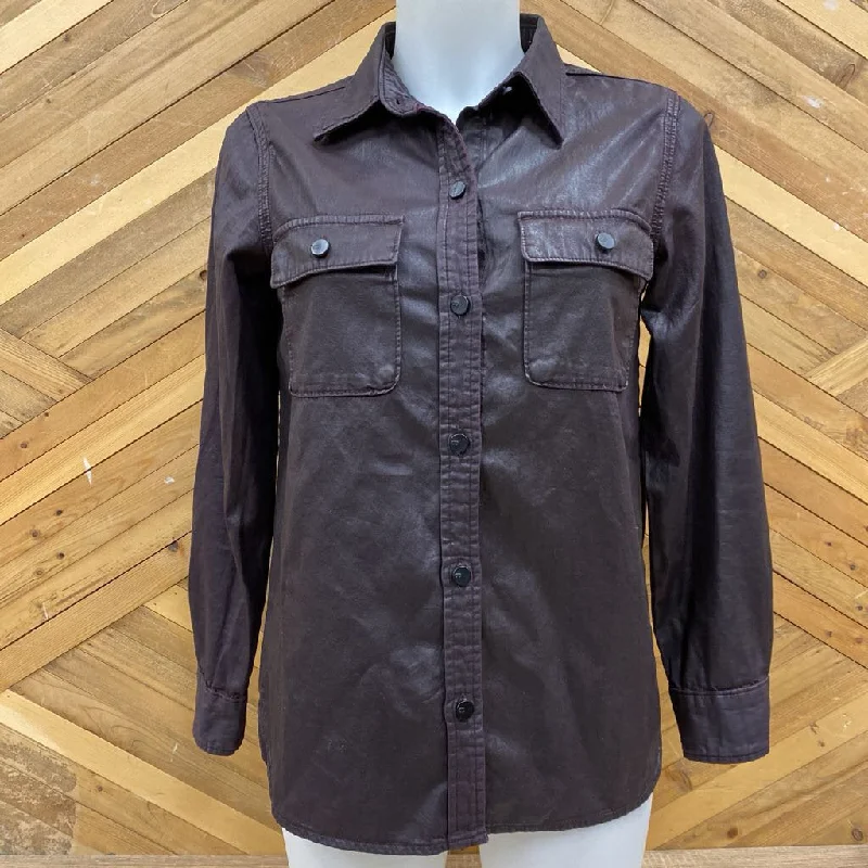 D-ID - Women's Button-Up Shirt: Dark Purple-women-SM-- Zippered Buttoned Snapped