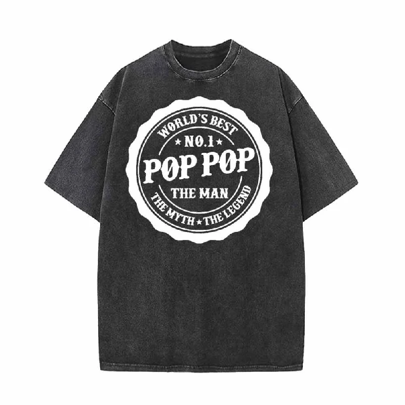 Pop Pop Humorous Vintage Washed T-shirt-- Cotton Fabric Linen Fabric Terry Fabric