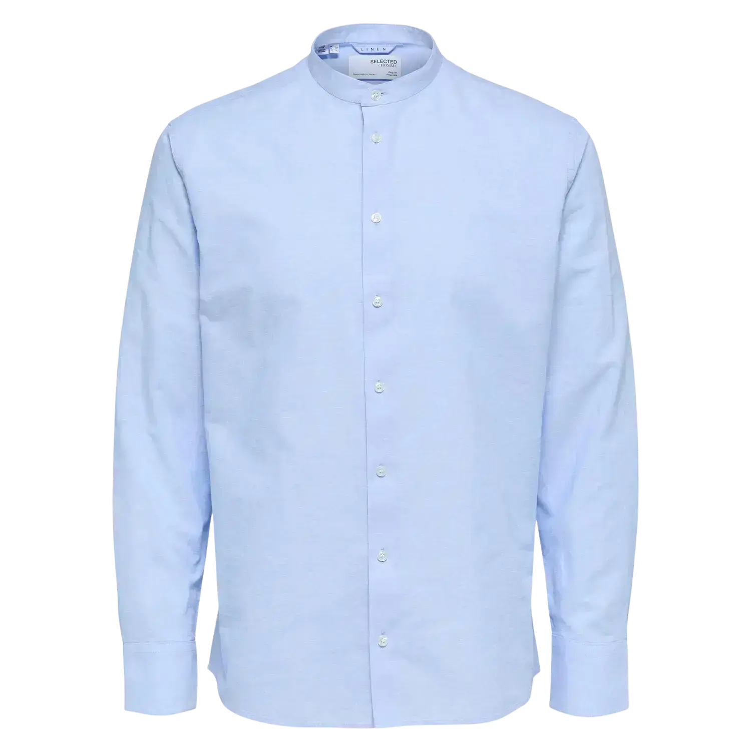 Selected Reg New Long Sleeve Linen Blend Shirt-- Notch Collar Peter Pan Collar Cowl Neck