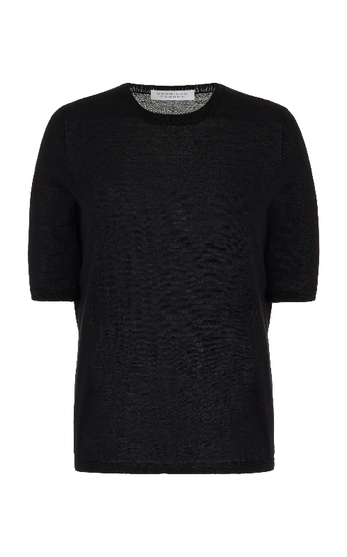 Brunner Knit T-Shirt in Black Cashmere Silk-- Graphic T-Shirt Round Neck Polyester