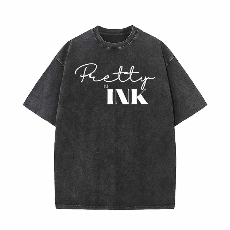 Pretty In Ink Print Vintage Washed T-shirt-- Solid Color Striped Floral