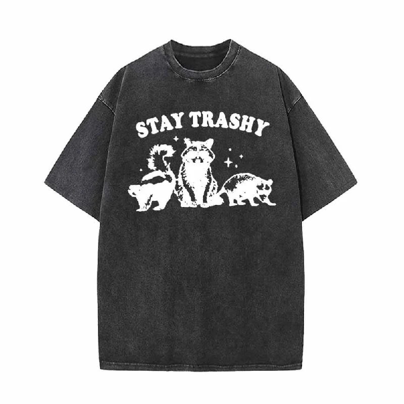 Stay Trashy Vintage Washed T-shirt-- Elasticated Padded Insulated