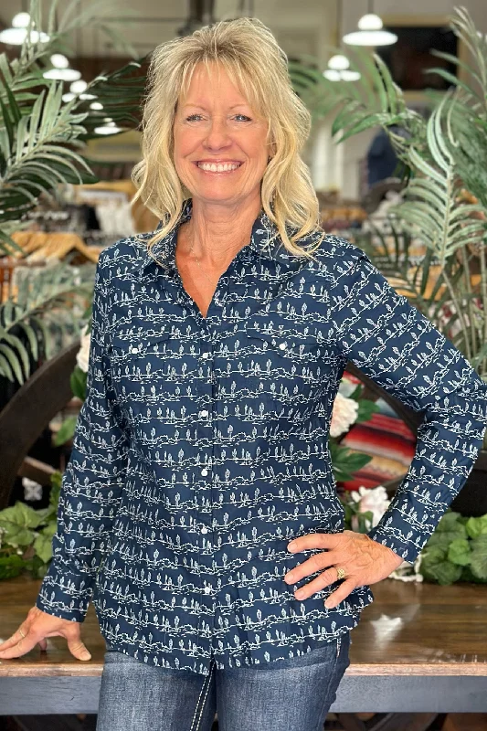 Women's Long Sleeve Desert Stripe Print Shirt by Roper-- Mesh Canvas Denim