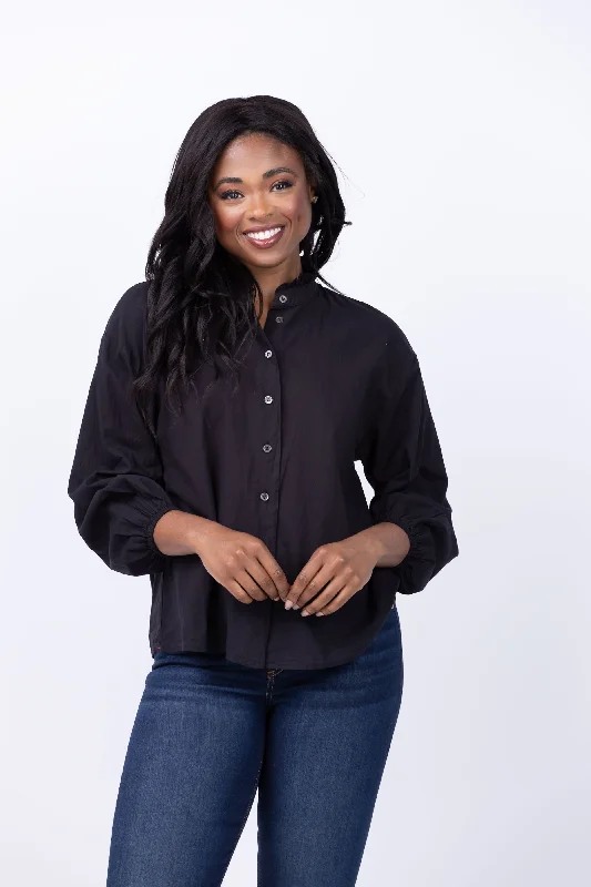 Xirena Kendall Shirt in Black-- Terry Blend Velvet Blend Canvas Blend