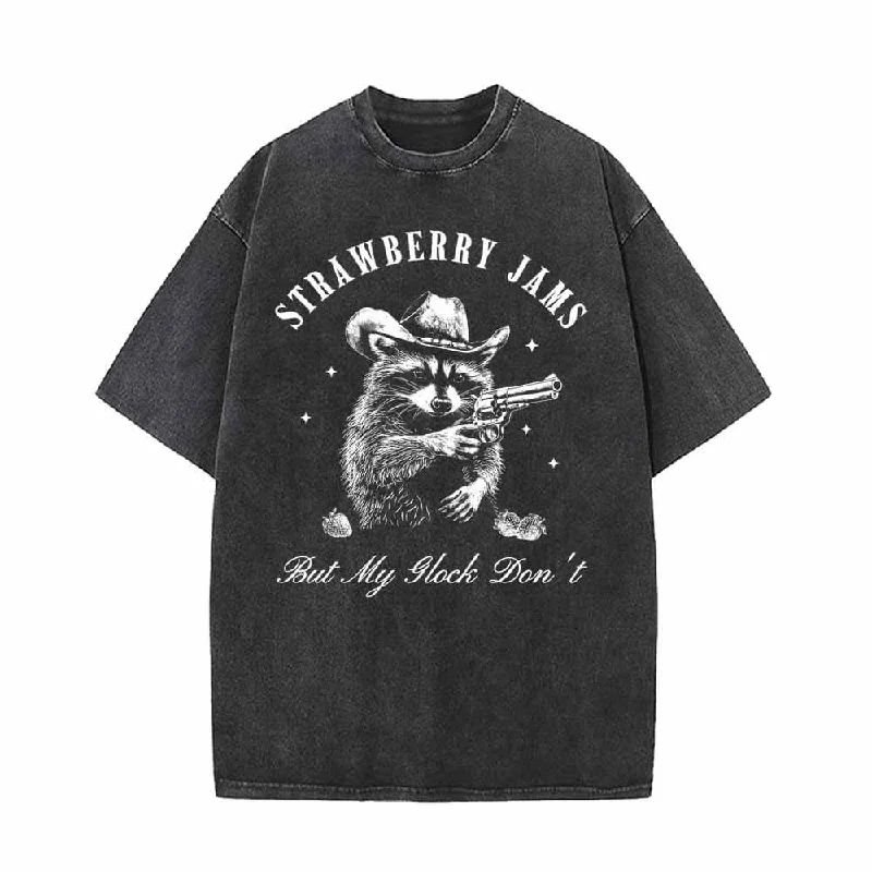 Strawberry Jams Gunner Raccoon Print T-shirt-- Zippered Buttoned Snapped