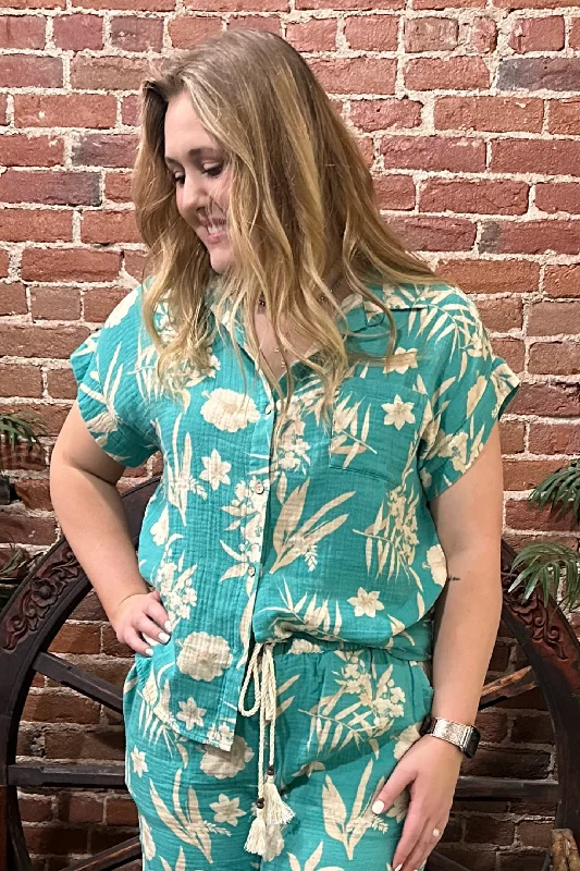 Tahitian Tropics Short Sleeve T-Shirt by PJ Salvage-- Striped Floral Plaid