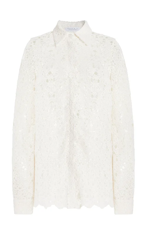 Heath Shirt in Ivory Cashmere Lace-- Elasticated Padded Insulated