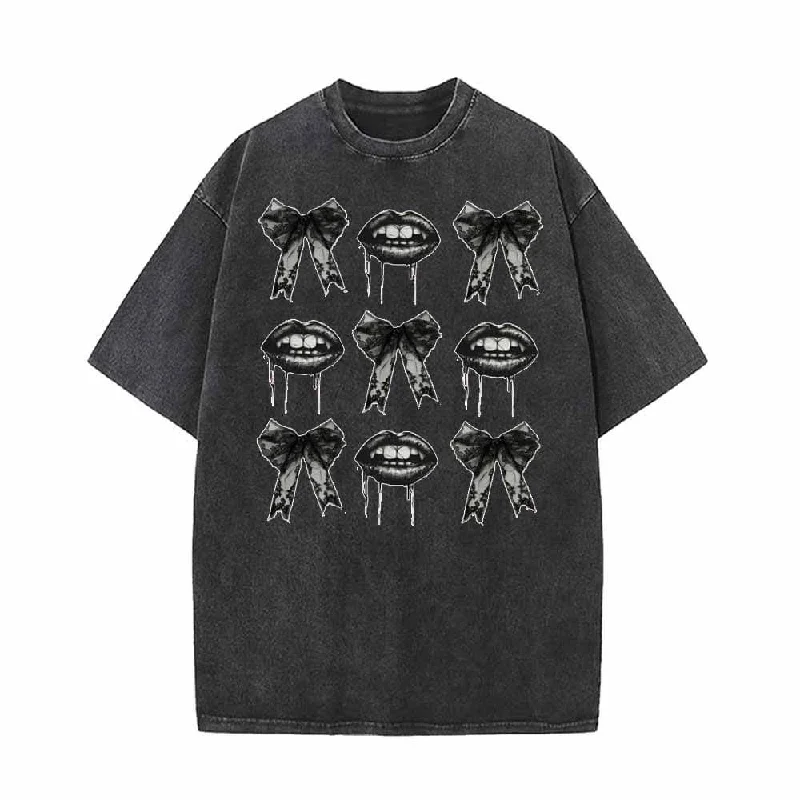 Dark Bow Lips Vintage Washed T-shirt-- Rayon Velvet Corduroy