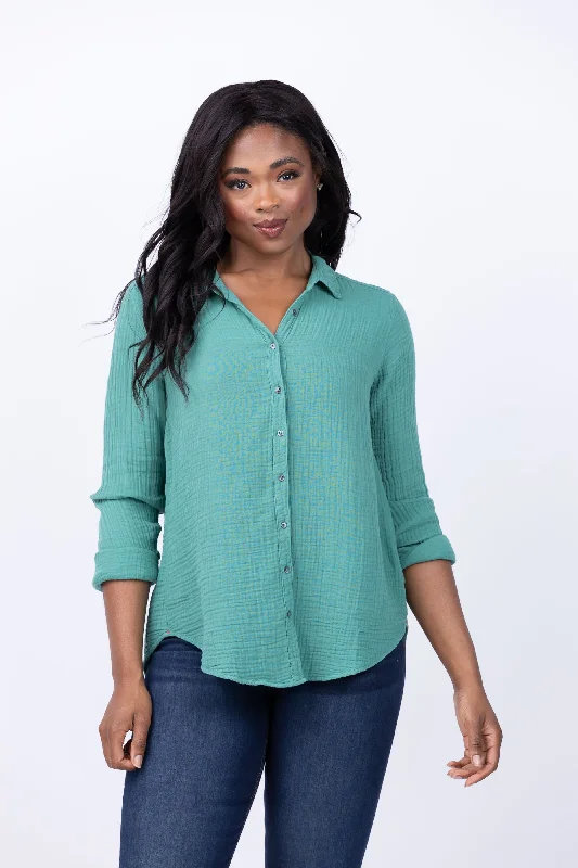 Xirena Scout Shirt in Bottle Green-- Cashmere Blend Cotton Blend Poly Blend
