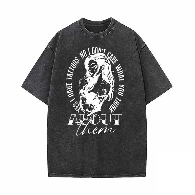 Yes I Have Tattoos No I Don't Care Vintage Washed T-shirt-- Print Jacquard Patchwork Yes I Have Tattoos No I Don't Care Vintage Washed T-shirt-- Print Jacquard Patchwork