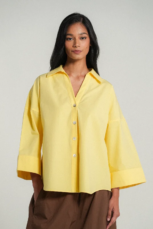 The Sculptor Poplin Shirt in Butter-- Polka Dot Checkered Tartan