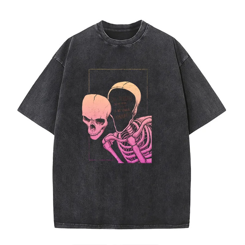 Disconnected Skull Art Vintage Washed T-shirt-- Embroidered Appliqued Beaded