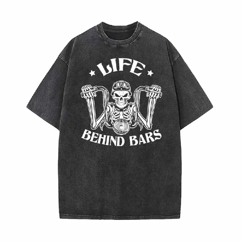 Life Behind Bars Skull Drive Motorcycle Print T-shirt-- Lace Blend Ribbed Blend Corduroy Blend Life Behind Bars Skull Drive Motorcycle Print T-shirt-- Lace Blend Ribbed Blend Corduroy Blend
