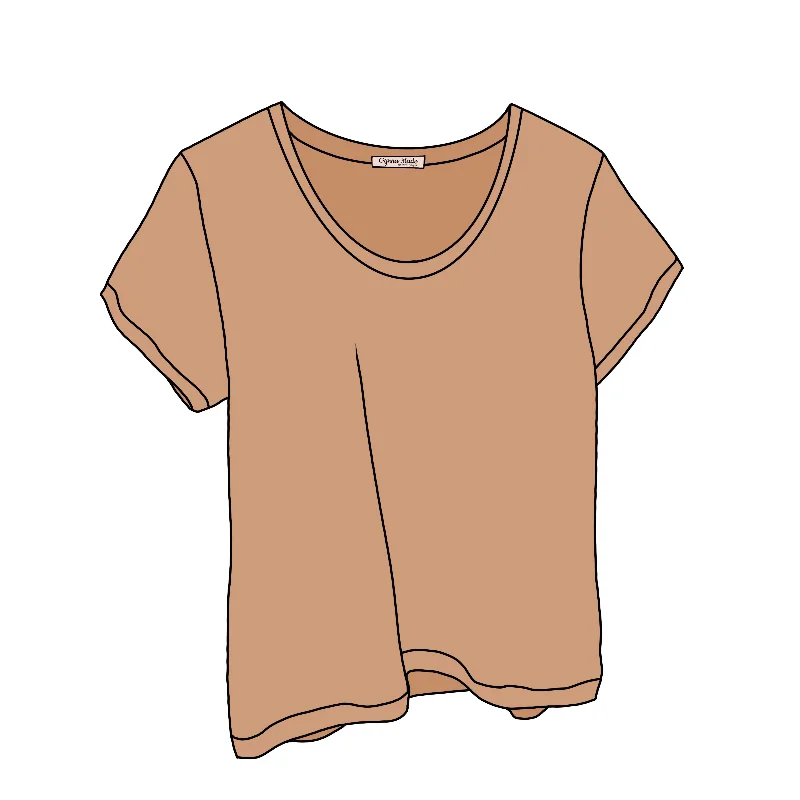 Scoop Neck Tshirt - Brown Organic Cotton - Women’s Clothing-- Fitted T-Shirt Seamless Stretchy