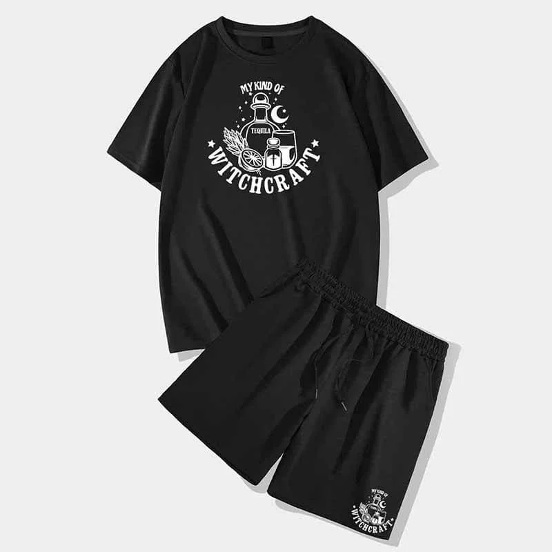Witchcraft Production Short Sleeve T-shirt and Shorts Set-- Cozy Warm Stylish