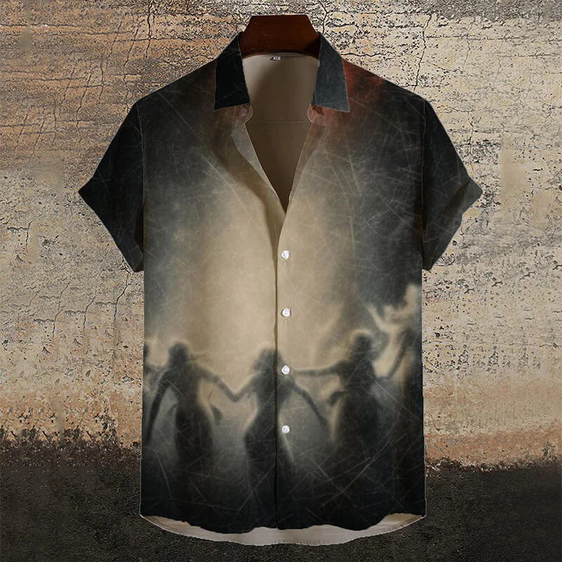 Gothic Twilight Dance Short Sleeve Shirt-- Notch Collar Peter Pan Collar Cowl Neck