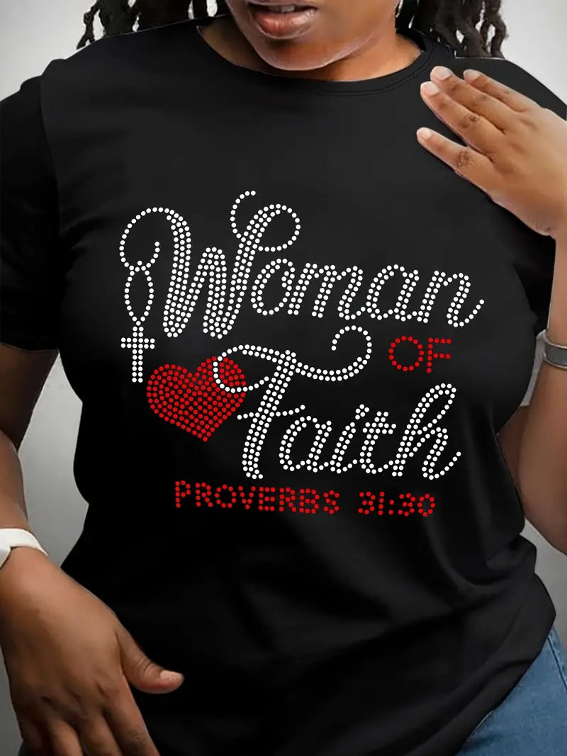 Woman of Faith Black Silver & Red Tee Shirt-- Zippered Buttoned Snapped