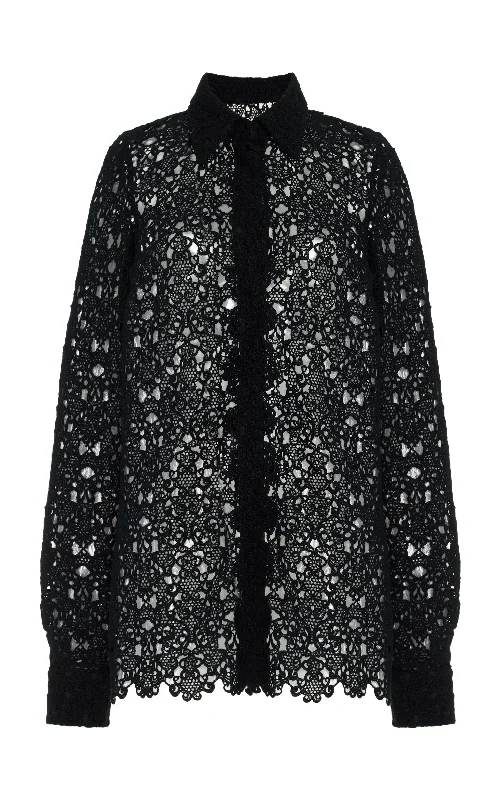 Heath Shirt in Black Cashmere Lace-- Terry Blend Velvet Blend Canvas Blend