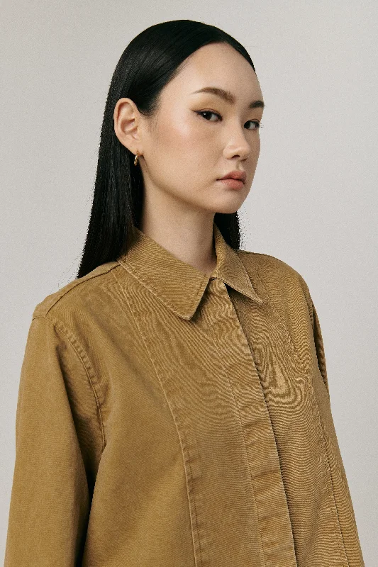 Working Twill Shirt in Camel-- Chenille Blend Fleece Blend Nylon Blend