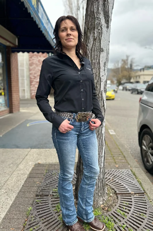 Ladies Kimes Ranch KR Team Shirt - Black-- Welt Pockets Slit Pockets Flap Pockets