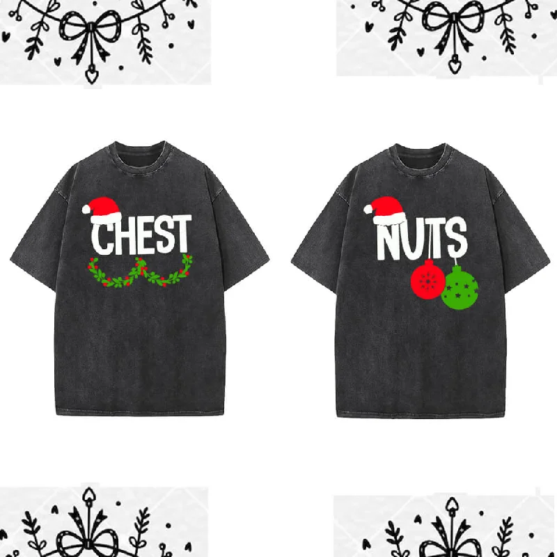 Chest And Nuts Vintage Washed Christmas Couple T-shirt-- Welt Pockets Slit Pockets Flap Pockets Chest And Nuts Vintage Washed Christmas Couple T-shirt-- Welt Pockets Slit Pockets Flap Pockets