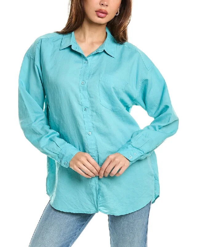 Splendid Dawson Linen-Blend Button-Down Shirt-- Solid Print Embellished