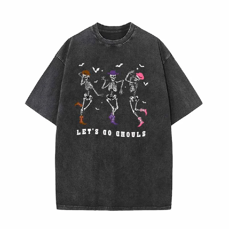 Let’s Go Ghouls Dance Skull Vintage Washed T-shirt-- Fitted T-Shirt Seamless Stretchy Let’s Go Ghouls Dance Skull Vintage Washed T-shirt-- Fitted T-Shirt Seamless Stretchy