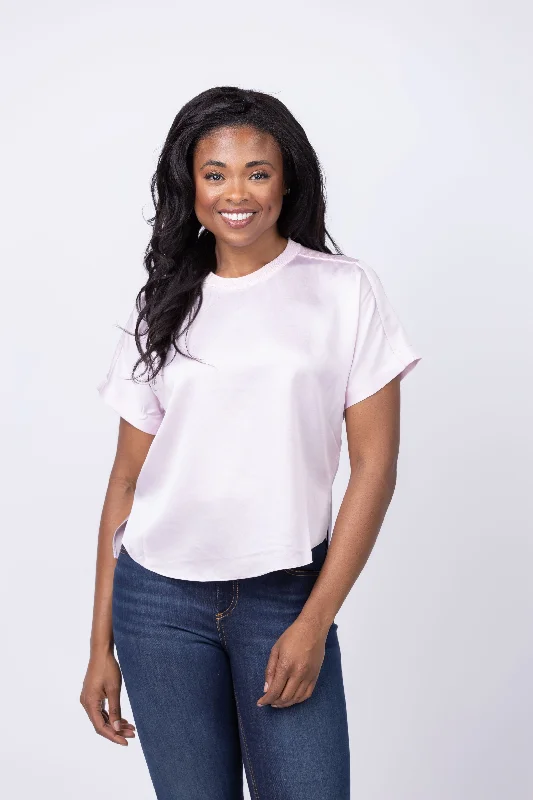 Simkhai Addy S/S Knit Back T-Shirt In Ballet Pink-- Notch Collar Peter Pan Collar Cowl Neck Simkhai Addy S/S Knit Back T-Shirt In Ballet Pink-- Notch Collar Peter Pan Collar Cowl Neck