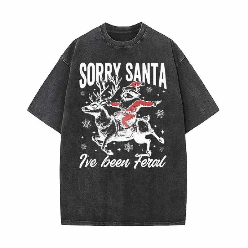 Sorry Santa I’ve Been Fend Raccoon and Elk Vintage Washed T-shirt-- Plaid T-Shirt Polka Dot Checkered