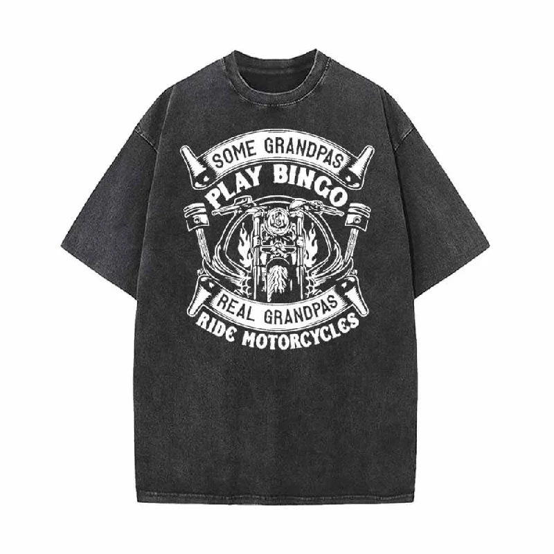 Some Grandpas Play Bingo Motorcycle Print T-shirt-- Houndstooth Herringbone Solid