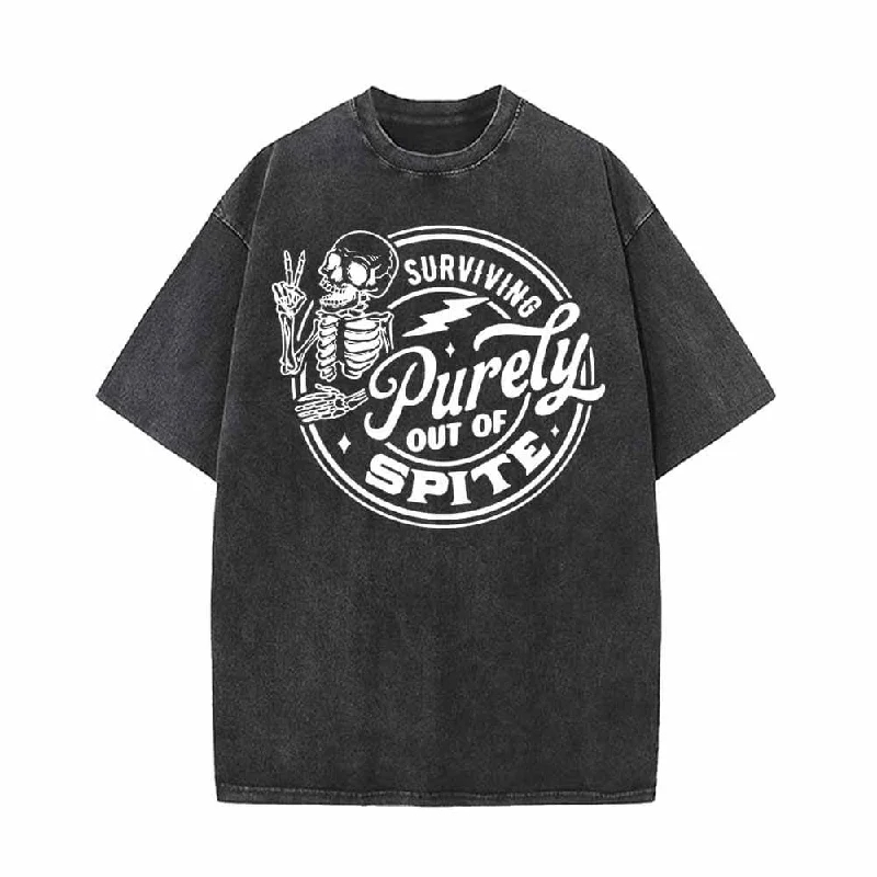 Survival Purely Out Of Spite Skull Pattern T-shirt-- Striped Floral Plaid