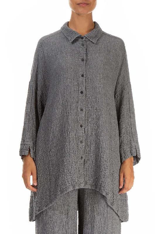 Loose Grey Wool Shirt-- Chenille Brocade Lace