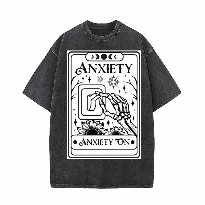 Funny Skeleton Tarot Card Vintage Washed T-shirt-- Collared Crew Neck Turtle Neck