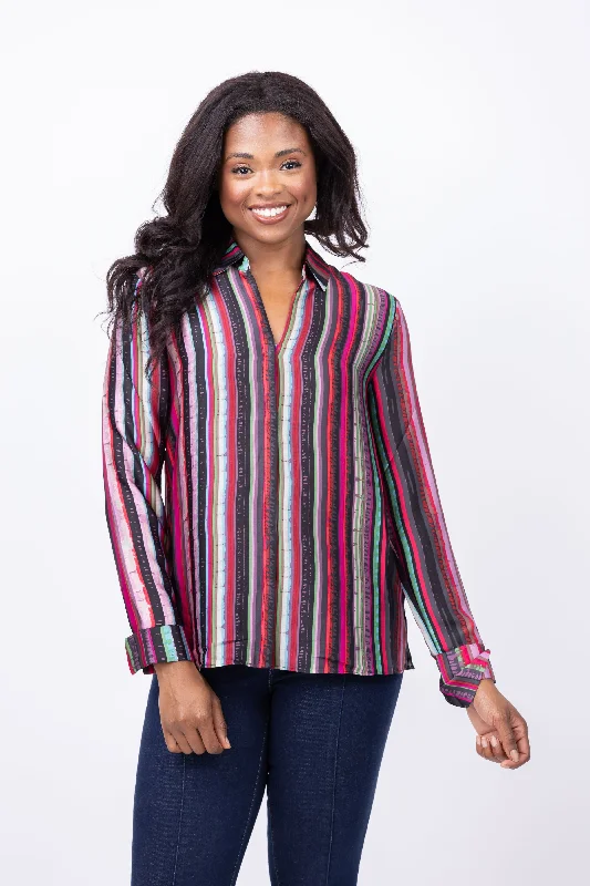 Nic + Zoe Vivid Vision Shirt in Red Multi-- Solid Print Embellished