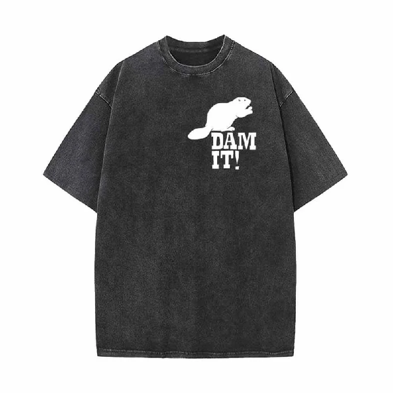 Dam It Mouse Vintage Washed T-shirt-- Front Pockets Side Pockets Patch Pockets