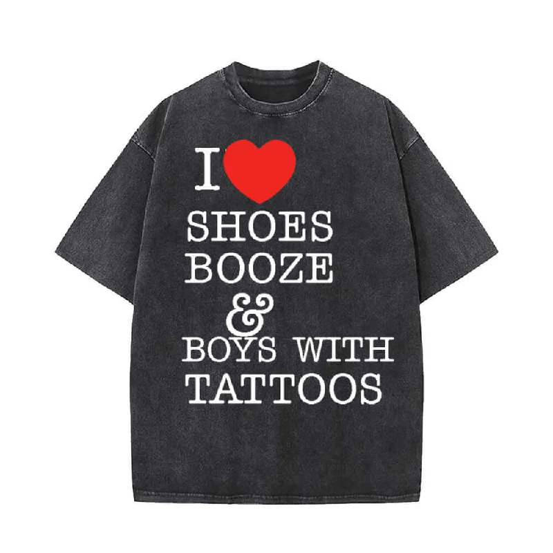 I Love Shoes Booze T-shirt Shorts Hat-- Oversized T-Shirt Spandex breathable