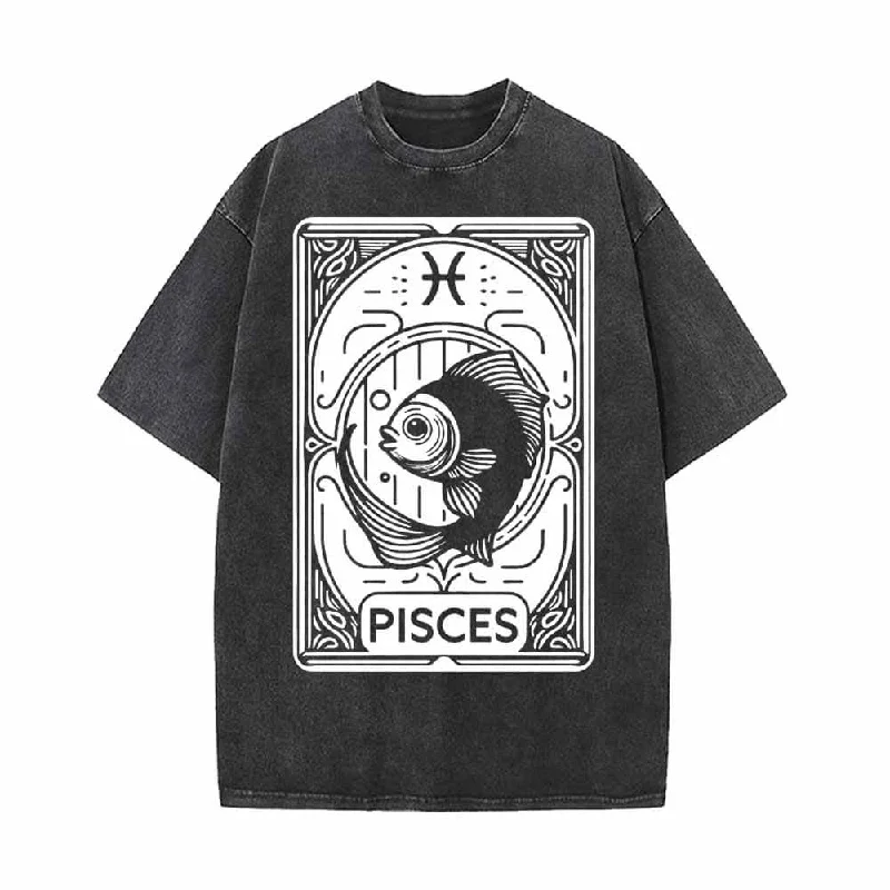 Pisces Tarot Card Horoscope Vintage Washed T-shirt-- Real Fur Shearling Chenille