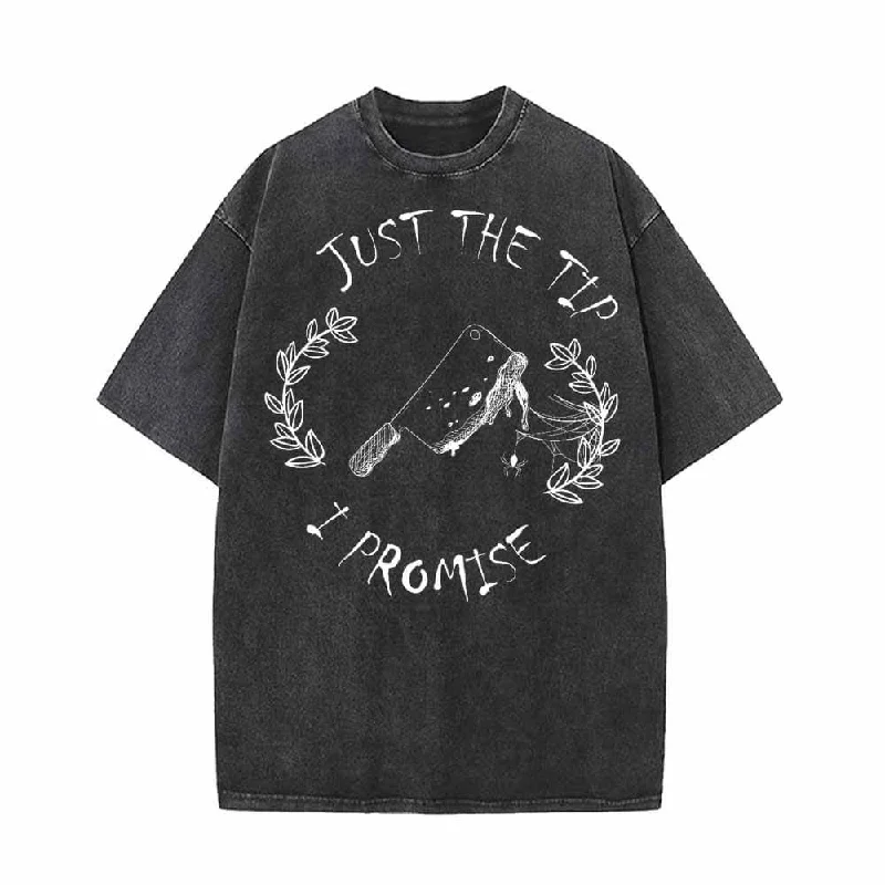 Horror Just The Tip Vintage Washed T-shirt-- Mesh Blend Leather Blend Suede Blend