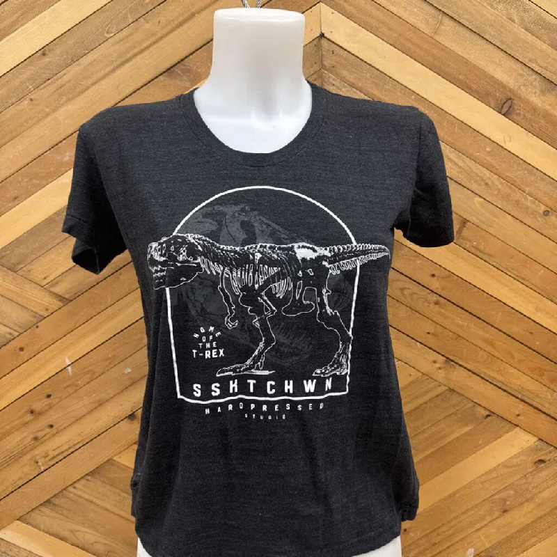 T-Rex Dinosaur Graphic T-Shirt: black-women-MD-- Mesh Blend Leather Blend Suede Blend
