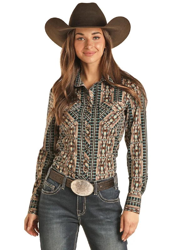 Rock & Roll Cowgirl Women's Shared Core Long Sleeve Snap Shirt Teal-- Hooded Caped Shawl Collar Rock & Roll Cowgirl Women's Shared Core Long Sleeve Snap Shirt Teal-- Hooded Caped Shawl Collar
