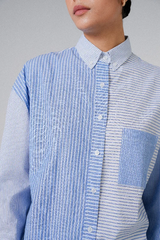 The Striped Mom Shirt in Santorini-- Elasticated Padded Insulated